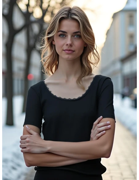 Gino Santi Dames Thermo Shirt lace Zwart