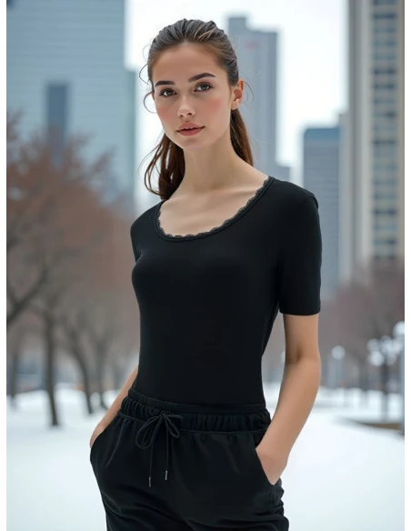 Gino Santi Dames Thermo Shirt lace Zwart