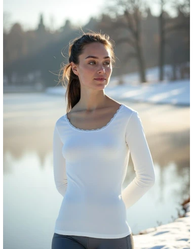 Gino Santi Dames Thermo Shirt lace Lange Mouw Wit